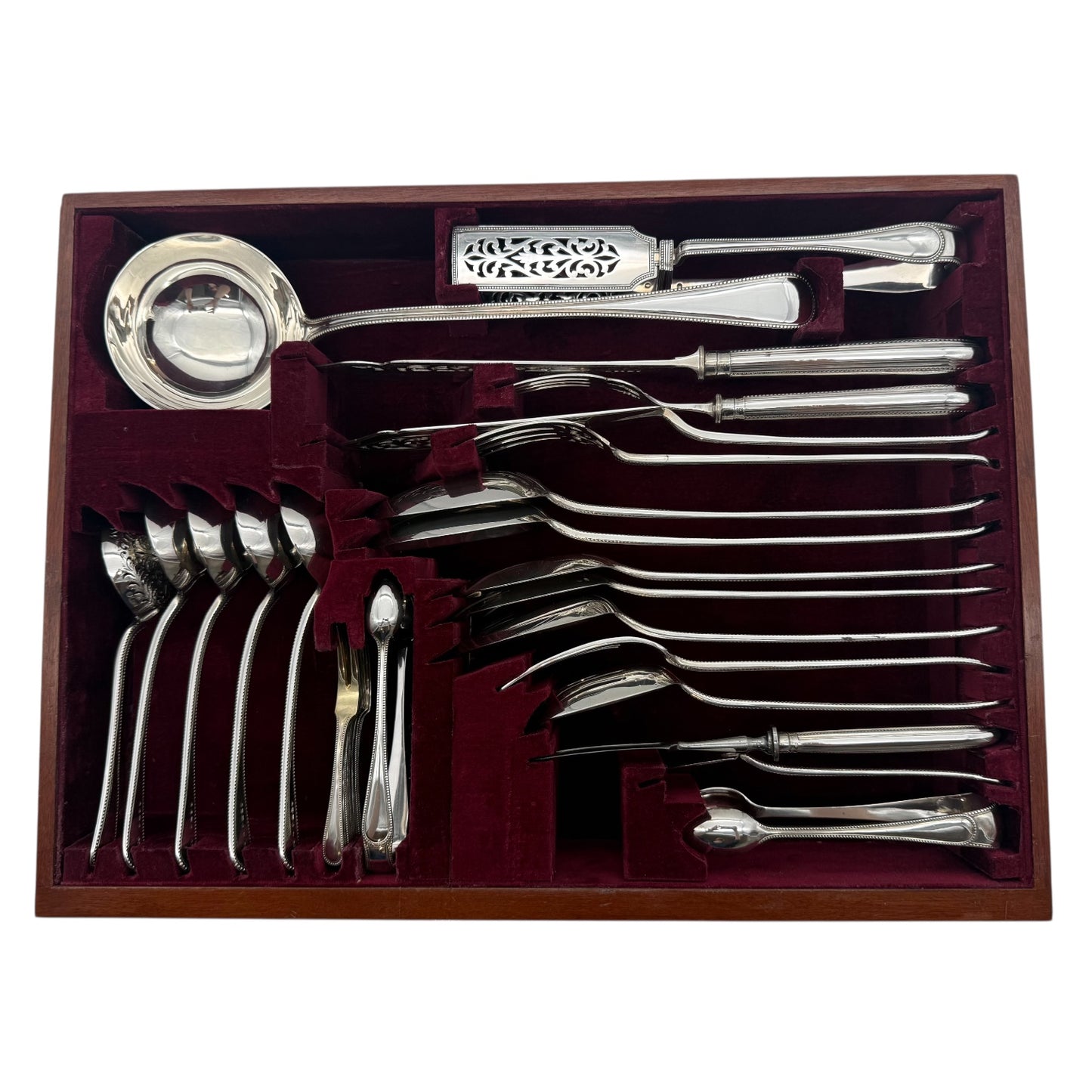 Hand Forged Antique Silver Bead Pattern Service, with both Fish and Entree Knives & forks