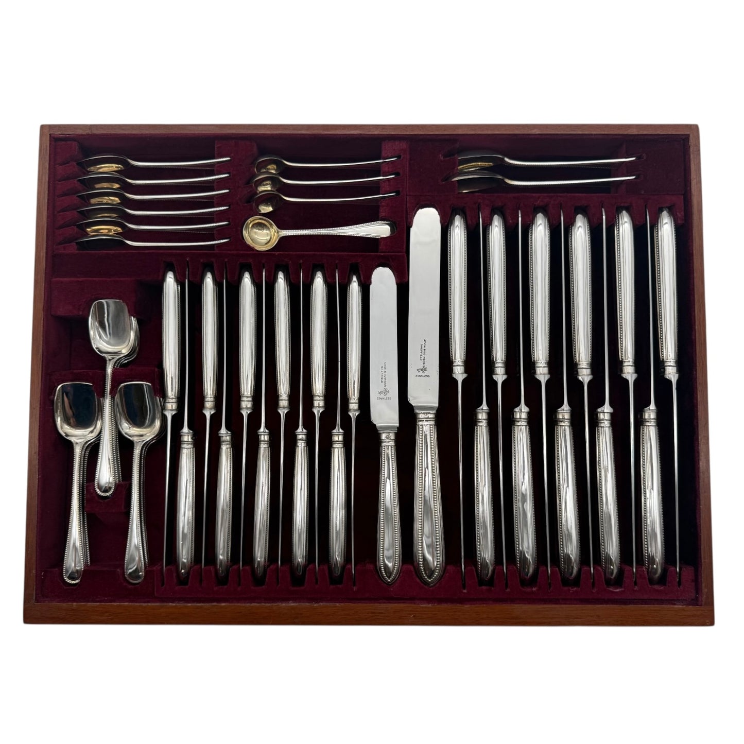 Hand Forged Antique Silver Bead Pattern Service, with both Fish and Entree Knives & forks