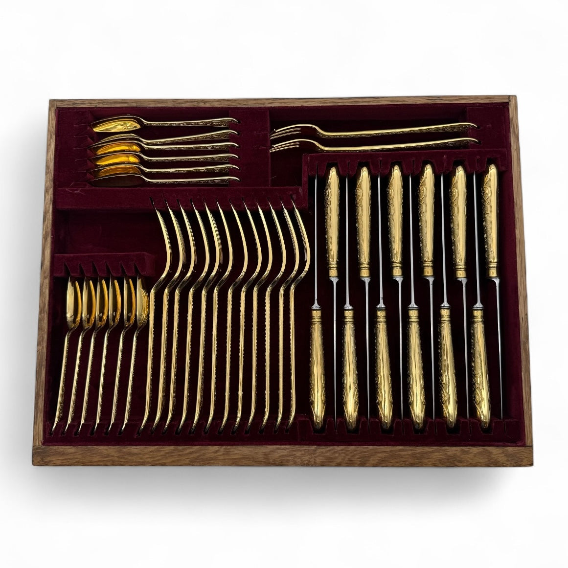 Hand Forged Silver Gilt Elizabethan for Twelve, with Twenty-four Dessert Forks, and Fish Knives & Forks By Garrard & Co. 1971