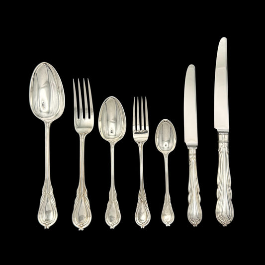 Antique Silver Lily Pattern Flatware Service for Twenty Four