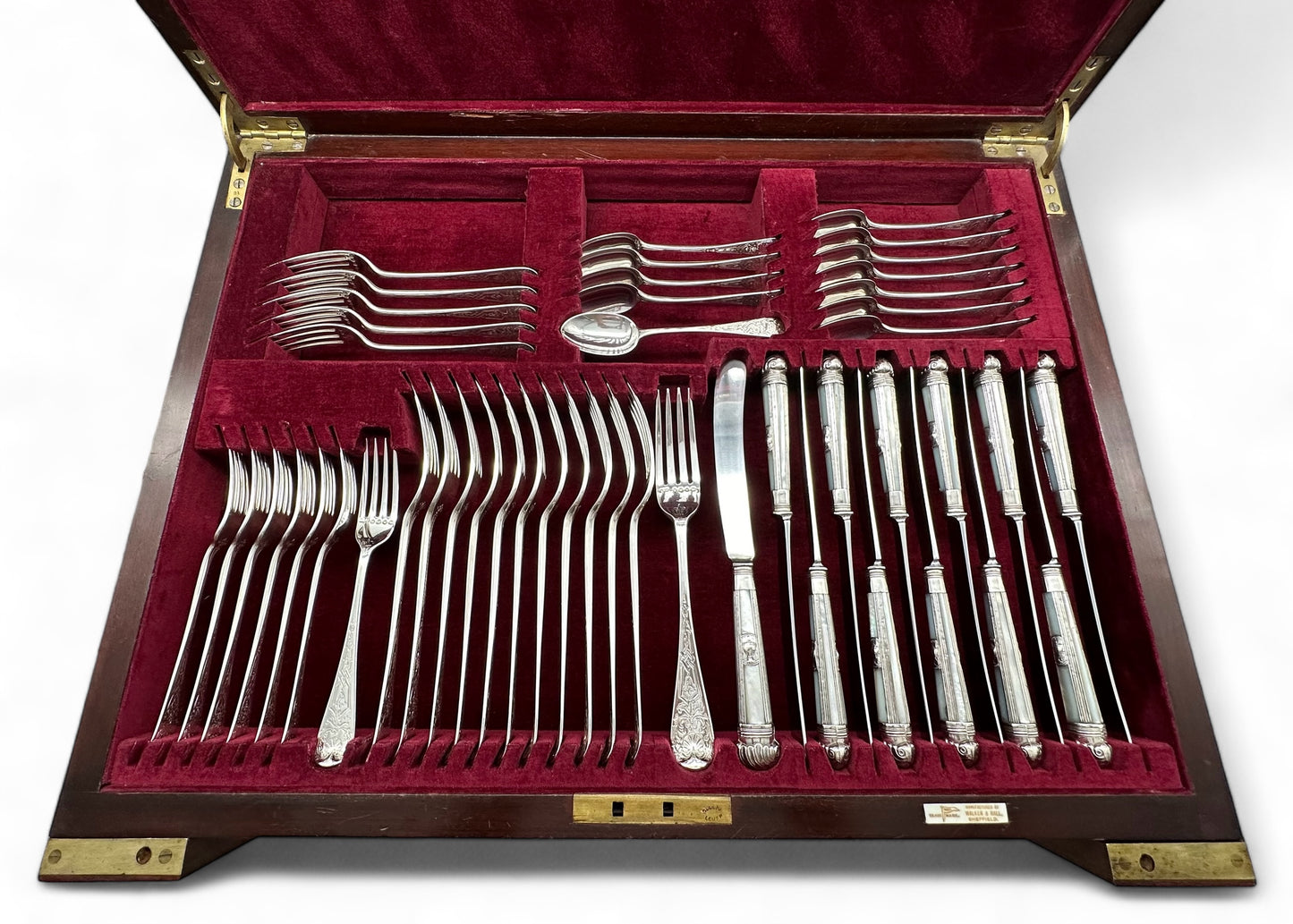 Antique Silver Hand Engraved Brightcut Cutlery Service for Twelve People with Stunning Fish and Entree Knives & Forks.