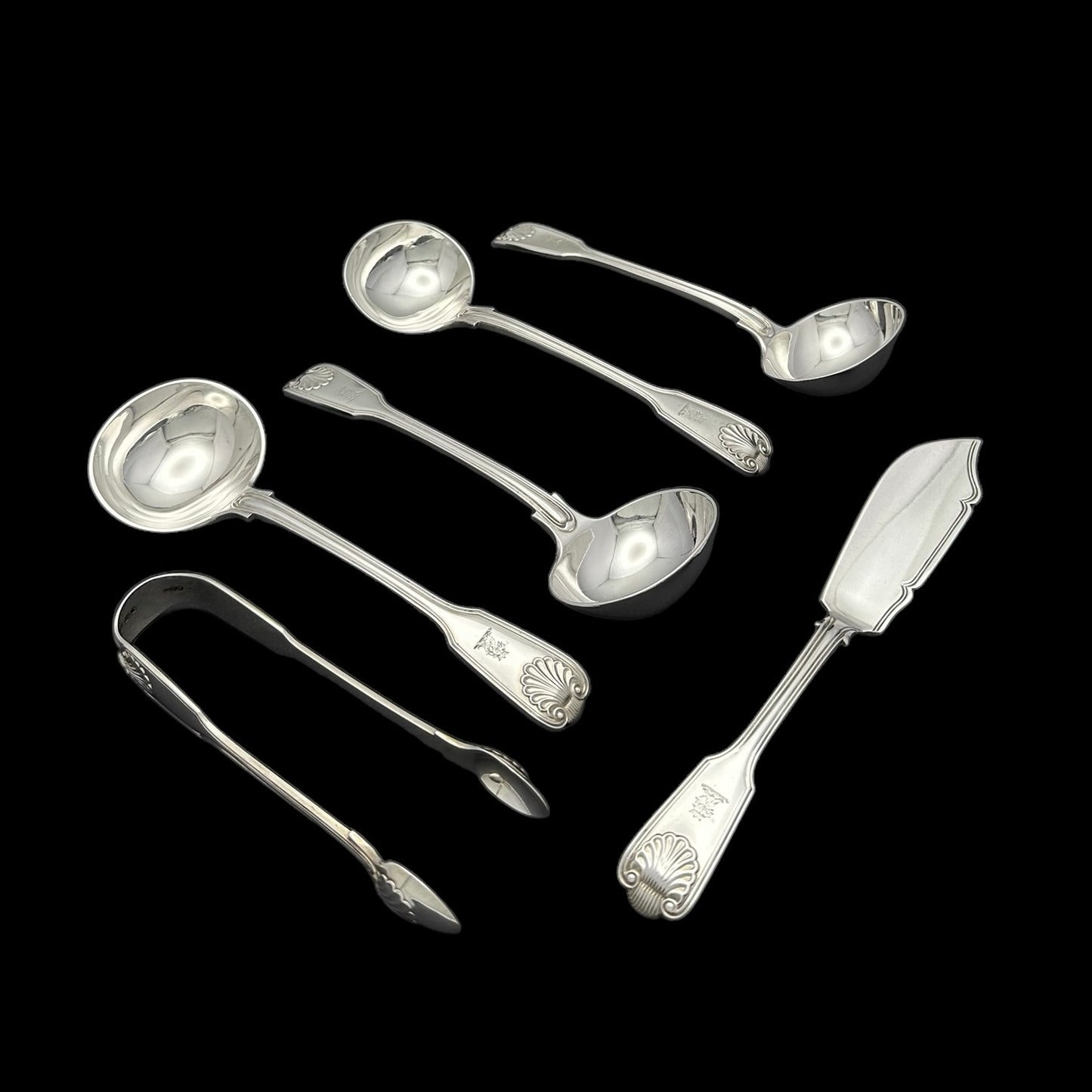 Antique Silver Fiddle Thread & Shell Pattern Flatware service for Twelve People.