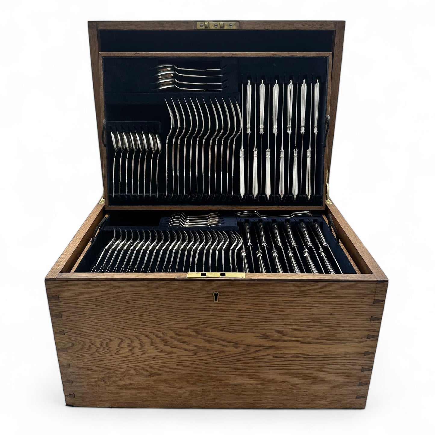 Fiddle Pattern Cutlery Set for for Twelve People with Twenty Four Dessert Forks, and a Fabulous Selection of Servers.