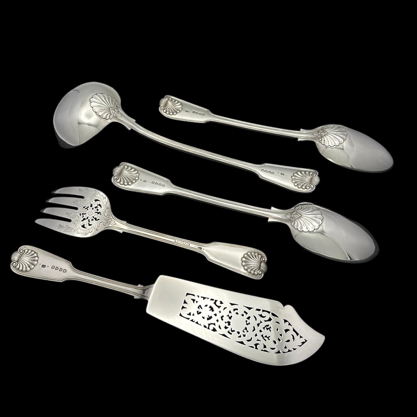 Antique Silver Fiddle Thread & Shell Pattern Flatware service for Twelve People.