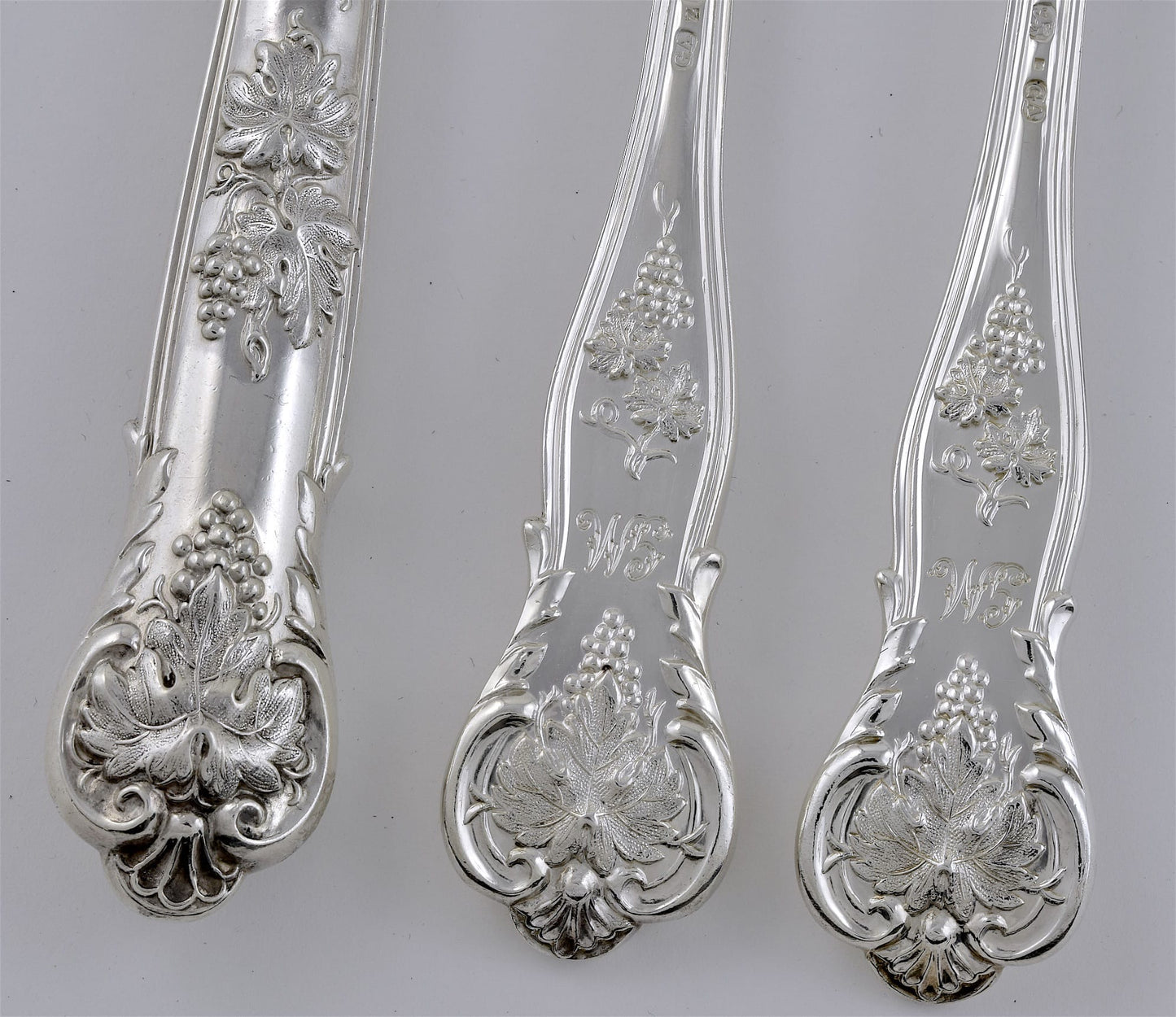 Incredibly Rare and Extensive Antique Silver Vine Pattern Service for Twenty Four. Made by George Adams in London, 1856.