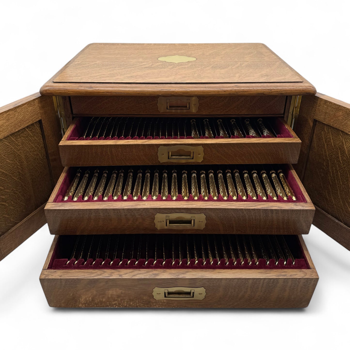 Hand Forged Silver Gilt Elizabethan for Twelve, with Twenty-four Dessert Forks, and Fish Knives & Forks By Garrard & Co. 1971