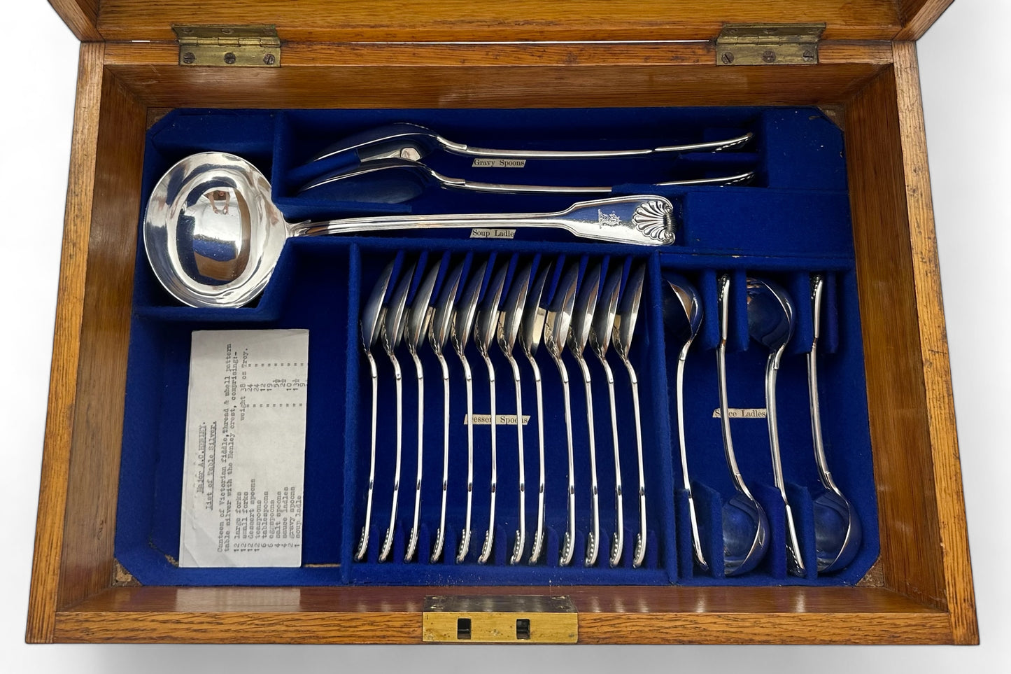 Antique Silver Fiddle Thread & Shell Pattern Flatware service for Twelve People.