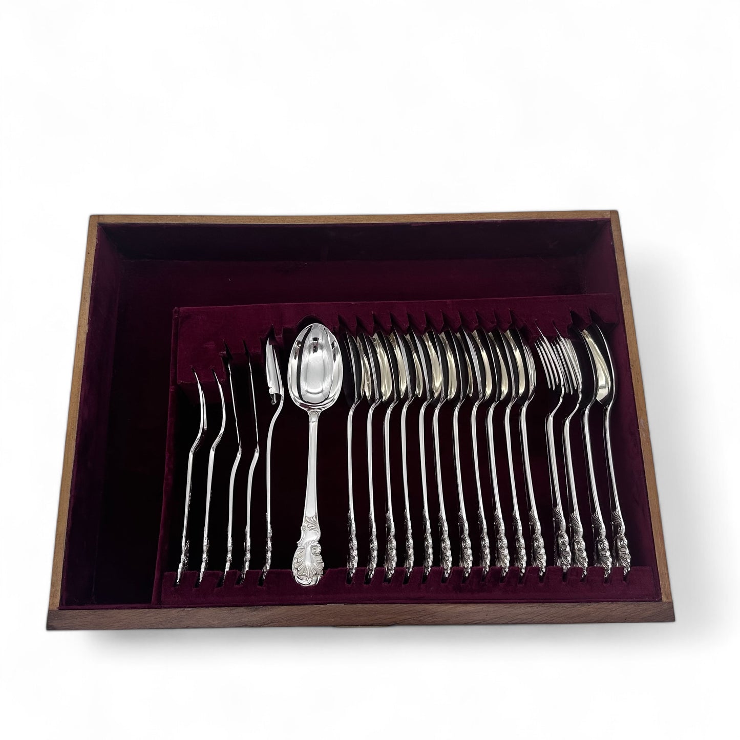 Antique Silver ‘Rococo’ Pattern Flatware Service for Twelve People with Original Table & Dessert Knives.