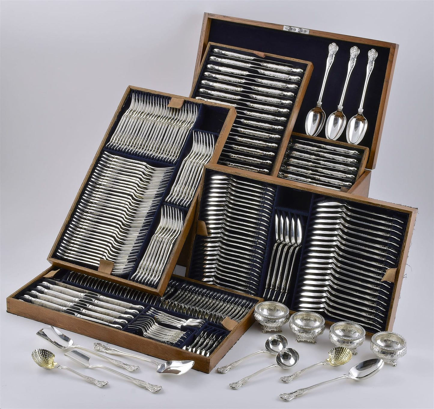 Incredibly Rare and Extensive Antique Silver Vine Pattern Service for Twenty Four. Made by George Adams in London, 1856.