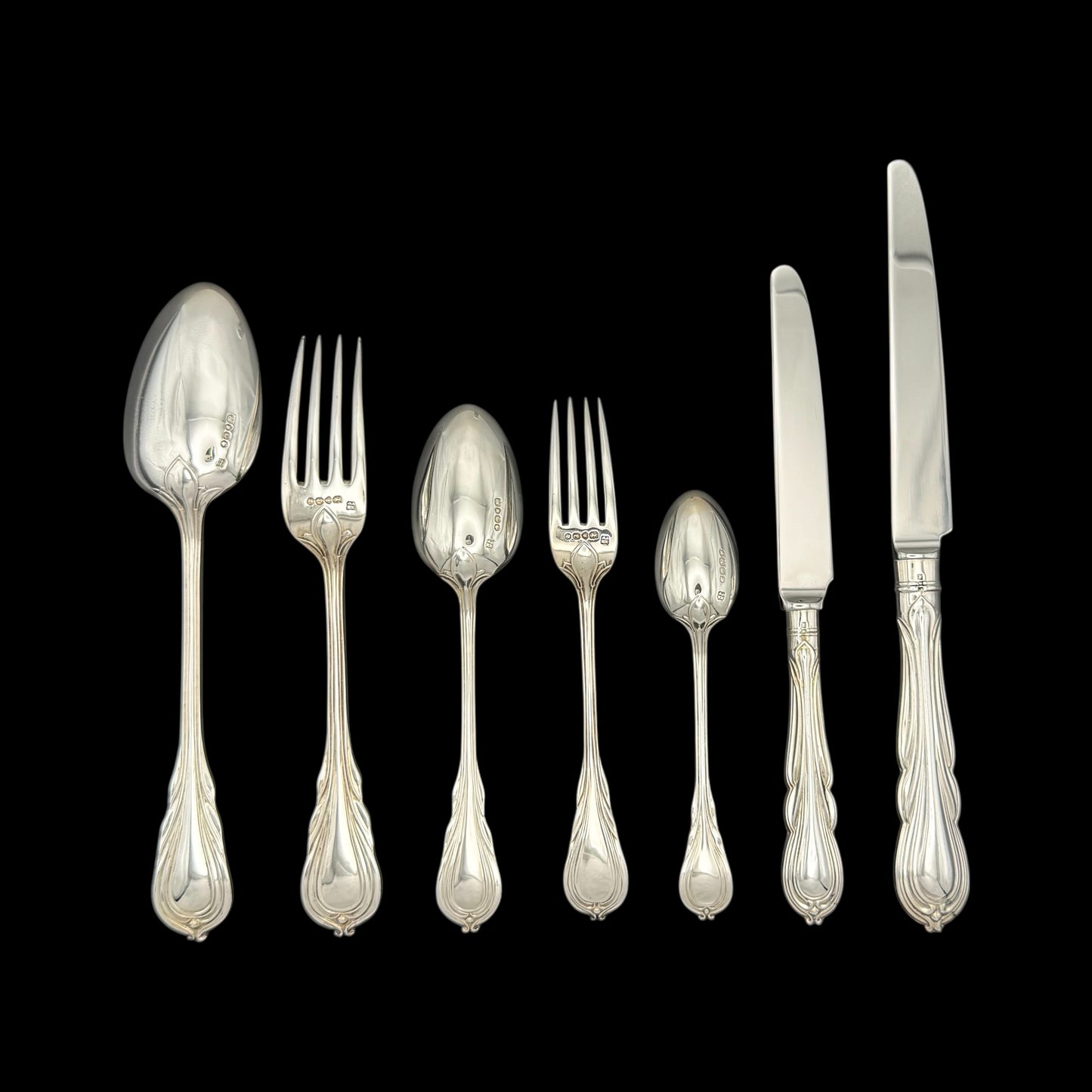 Antique Silver Lily Pattern Flatware Service for Twenty Four